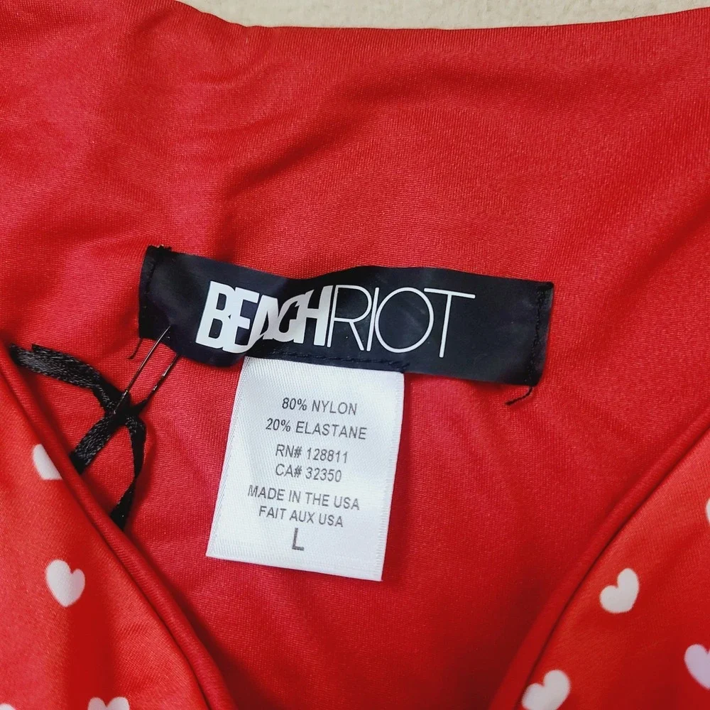 NEW Beach Riot Bikini‎ Top L Red White Hearts Off Shoulder Swim Top Retro Y2K